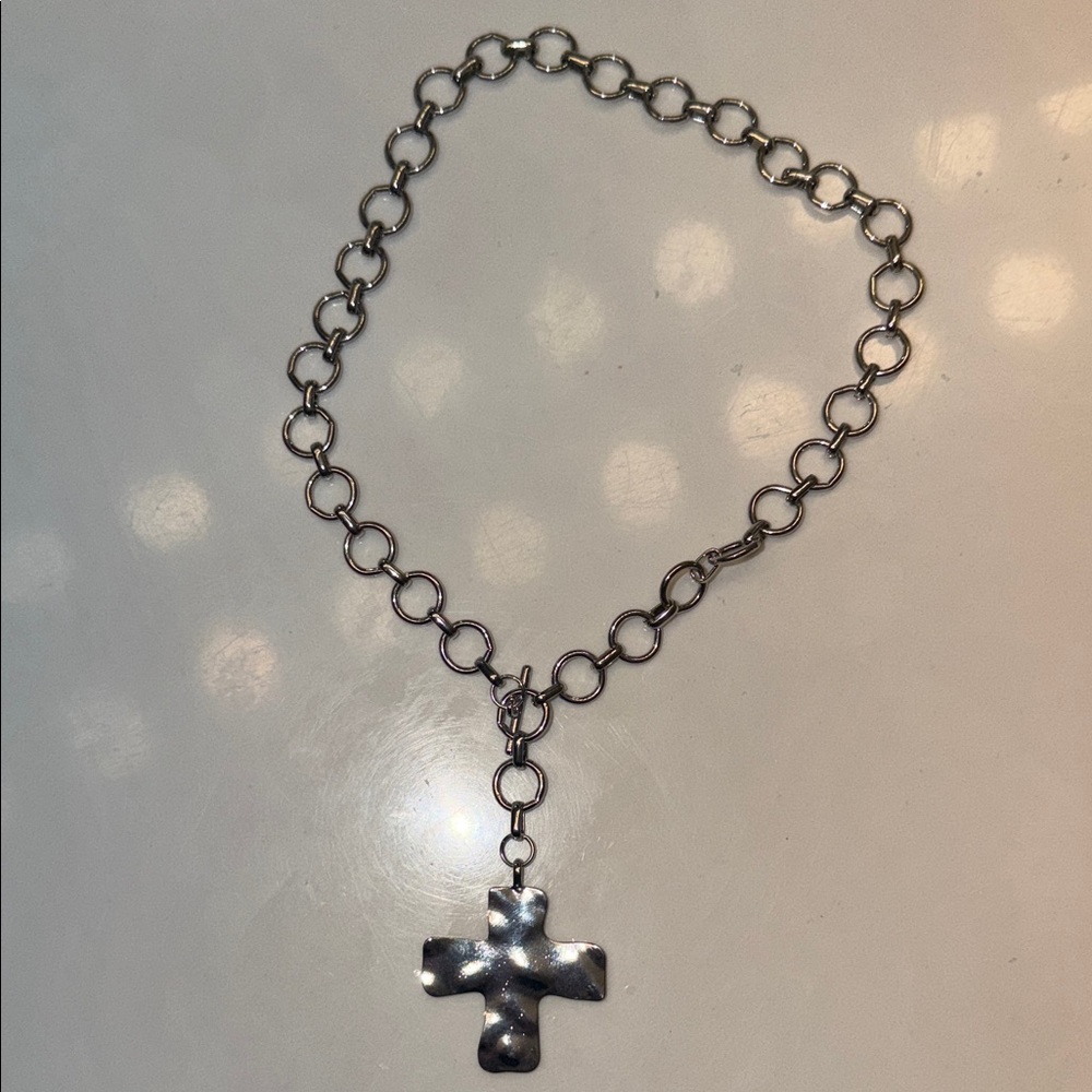 Silver Chain Necklace with Cross Pendant
